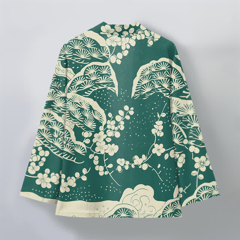 Buddha Stones Kimono für Herren aus Baumwolle mit Kiefern- und Pflaumenblütenmuster und offener Vorderseite - image 8