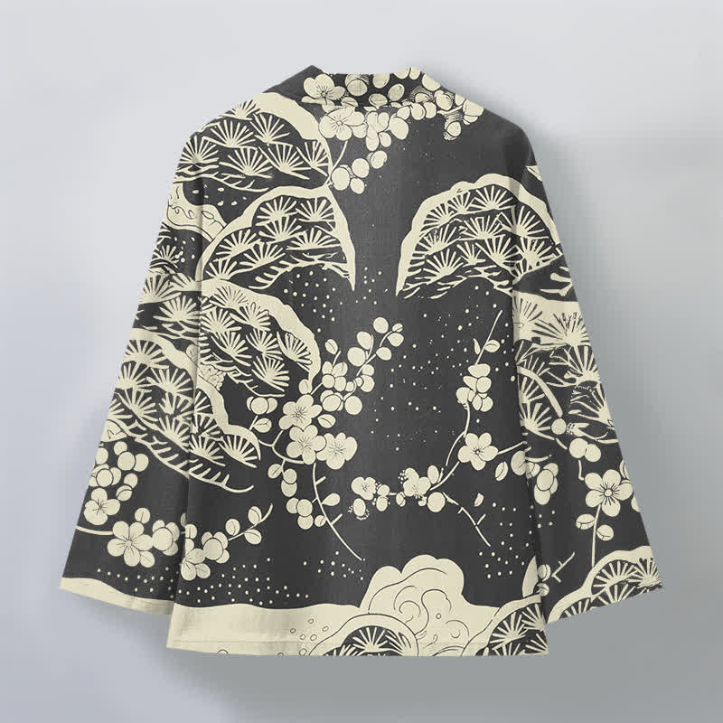 Buddha Stones Kimono für Herren aus Baumwolle mit Kiefern- und Pflaumenblütenmuster und offener Vorderseite - image 11
