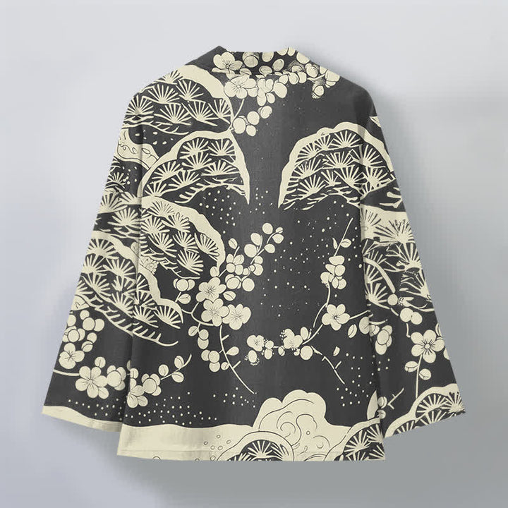 Buddha Stones Kimono für Herren aus Baumwolle mit Kiefern- und Pflaumenblütenmuster und offener Vorderseite - image 11