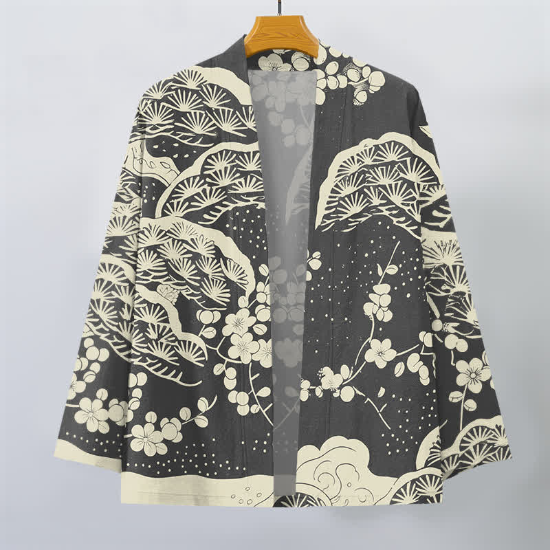 Buddha Stones Kimono für Herren aus Baumwolle mit Kiefern- und Pflaumenblütenmuster und offener Vorderseite - image 10