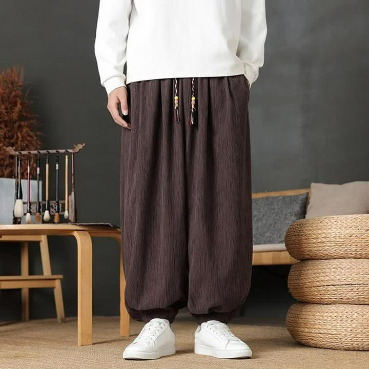 Buddha Stones Lässige Vintage-Herren-Haremshose mit Kordelzug und Tasche - Sattelbraun - gemeinsam - US/UK/AU48, EU58 (6XL) - image 0