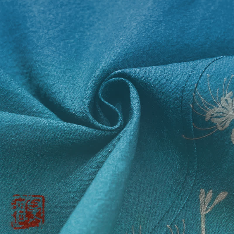 Buddha Stones Weißer Baumwollkimono mit Spinnenlilienmuster und offener Vorderseite für Herren - image 5