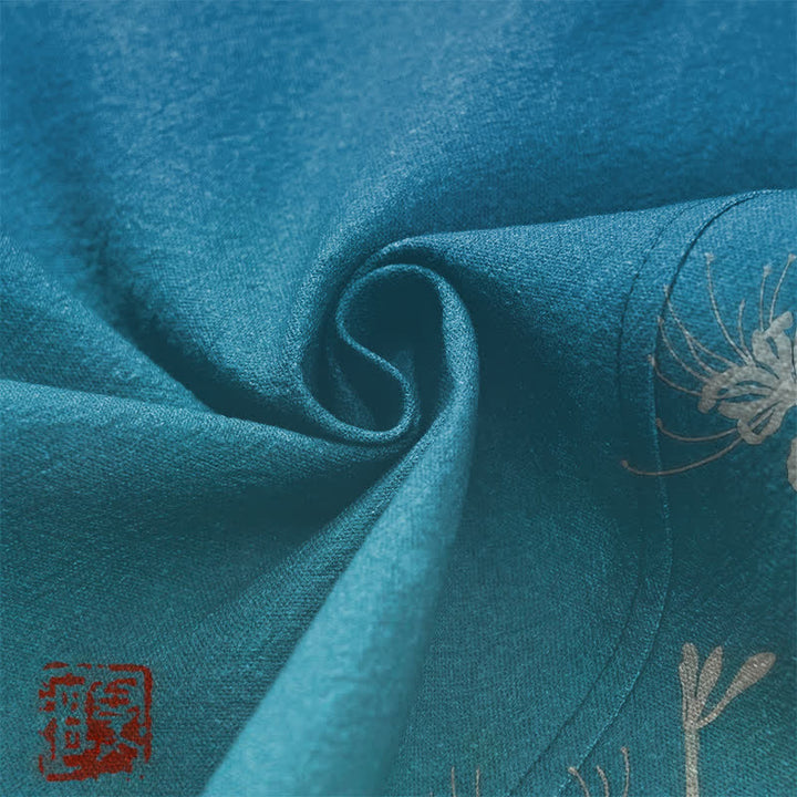 Buddha Stones Weißer Baumwollkimono mit Spinnenlilienmuster und offener Vorderseite für Herren - image 5