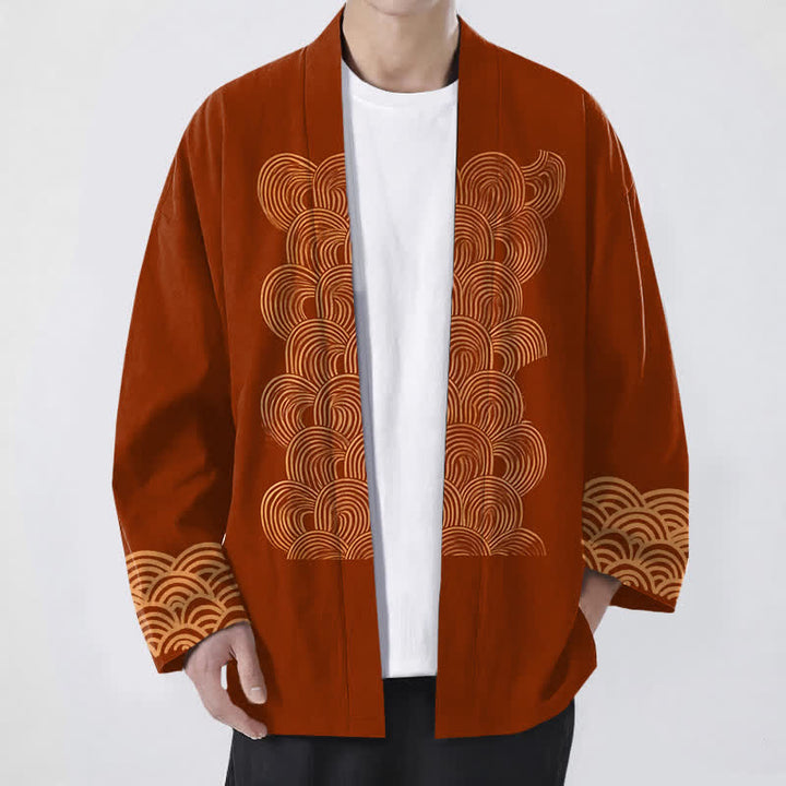 Buddha Stones Kimono aus Baumwolle mit Halbmond-Wellenmuster und offener Vorderseite für Herren - Sienna - US/UK/AU48, EU58 (4XL) - image 0