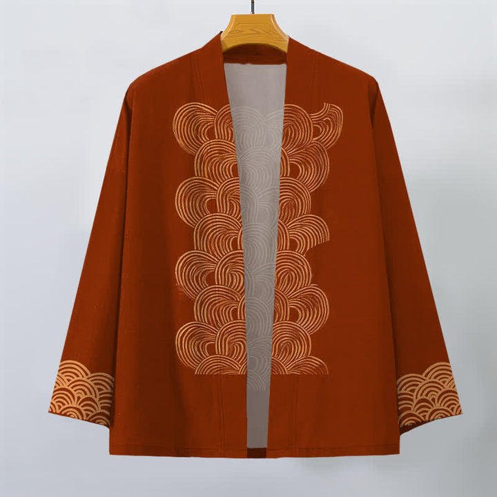 Buddha Stones Kimono aus Baumwolle mit Halbmond-Wellenmuster und offener Vorderseite für Herren - image 1