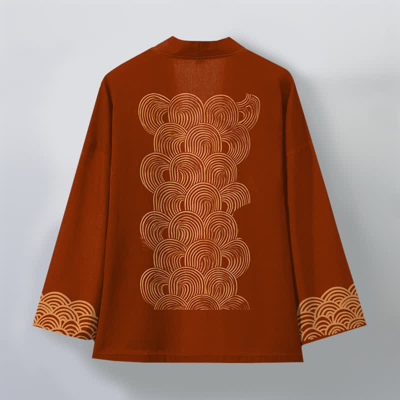 Buddha Stones Kimono aus Baumwolle mit Halbmond-Wellenmuster und offener Vorderseite für Herren - image 2