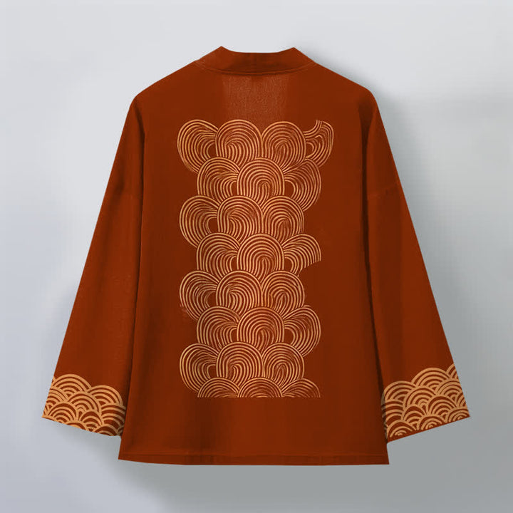 Buddha Stones Kimono aus Baumwolle mit Halbmond-Wellenmuster und offener Vorderseite für Herren - image 2