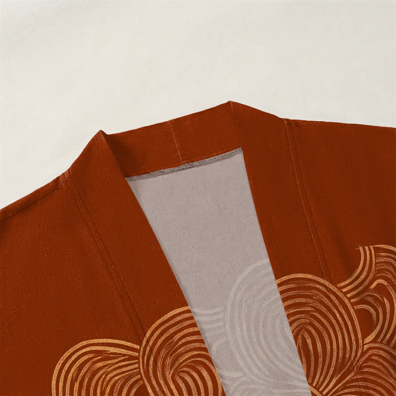 Buddha Stones Kimono aus Baumwolle mit Halbmond-Wellenmuster und offener Vorderseite für Herren - image 3