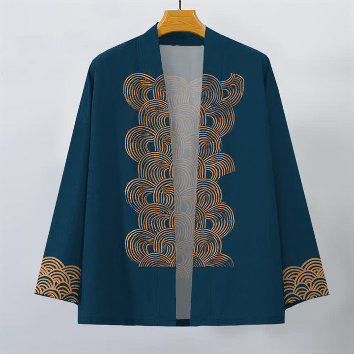 Buddha Stones Kimono aus Baumwolle mit Halbmond-Wellenmuster und offener Vorderseite für Herren - image 7