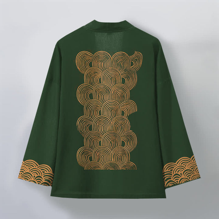 Buddha Stones Kimono aus Baumwolle mit Halbmond-Wellenmuster und offener Vorderseite für Herren - image 11