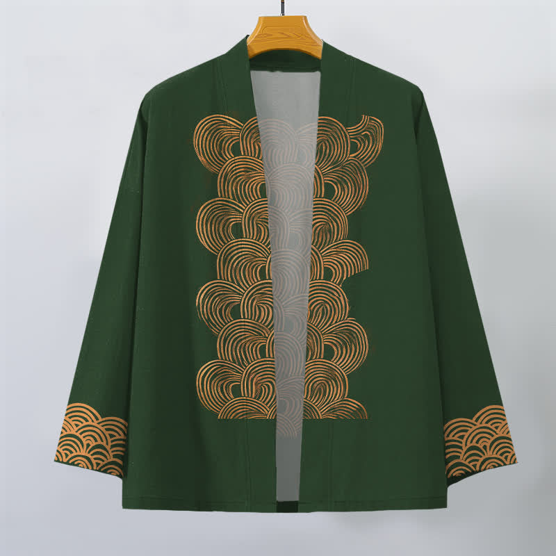 Buddha Stones Kimono aus Baumwolle mit Halbmond-Wellenmuster und offener Vorderseite für Herren - image 10