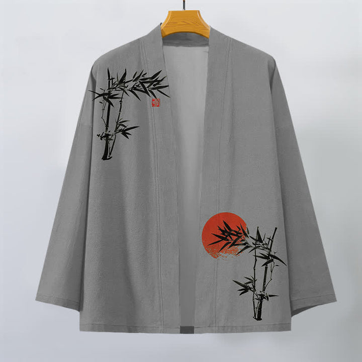 Buddha Stones Kimono für Herren aus Baumwolle und Bambus mit rotem Sonnenmuster und offener Vorderseite, gefertigt aus rotem Sonnenmuster. - image 7