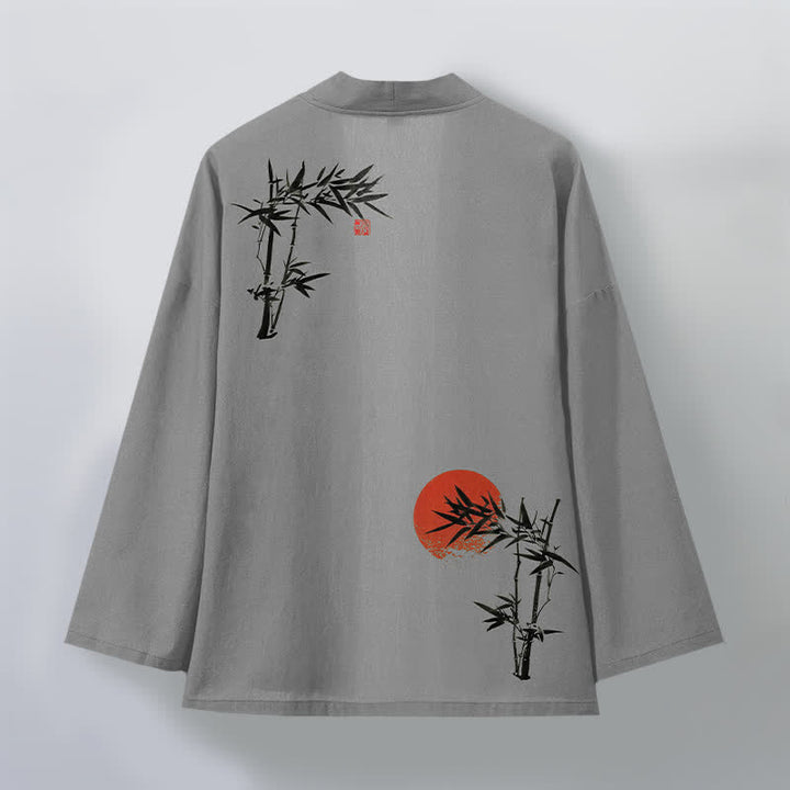 Buddha Stones Kimono für Herren aus Baumwolle und Bambus mit rotem Sonnenmuster und offener Vorderseite, gefertigt aus rotem Sonnenmuster. - image 8