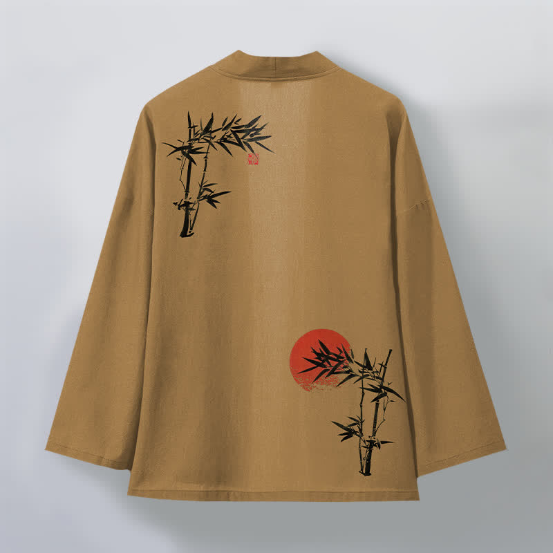 Buddha Stones Kimono für Herren aus Baumwolle und Bambus mit rotem Sonnenmuster und offener Vorderseite, gefertigt aus rotem Sonnenmuster. - image 11