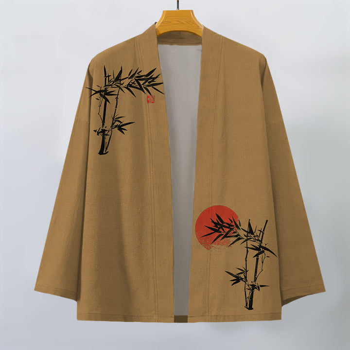 Buddha Stones Kimono für Herren aus Baumwolle und Bambus mit rotem Sonnenmuster und offener Vorderseite, gefertigt aus rotem Sonnenmuster. - image 10