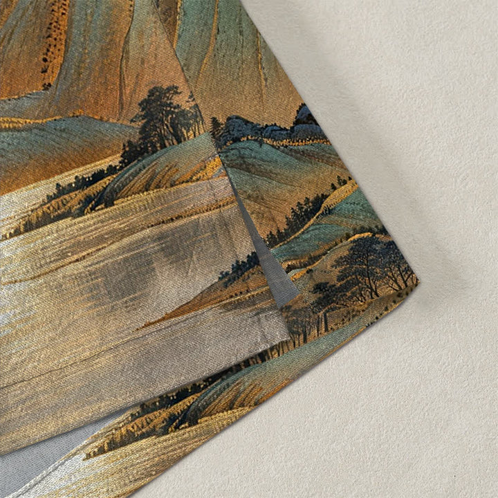 Buddha Stones Kimono aus Baumwolle mit goldenem Mond- und Berglandschaftsmuster, offener Vorderseite, für Herren - image 4