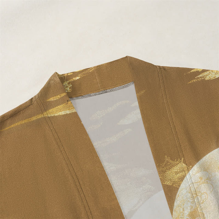Buddha Stones Kimono aus Baumwolle mit goldenem Mond- und Berglandschaftsmuster, offener Vorderseite, für Herren - image 3