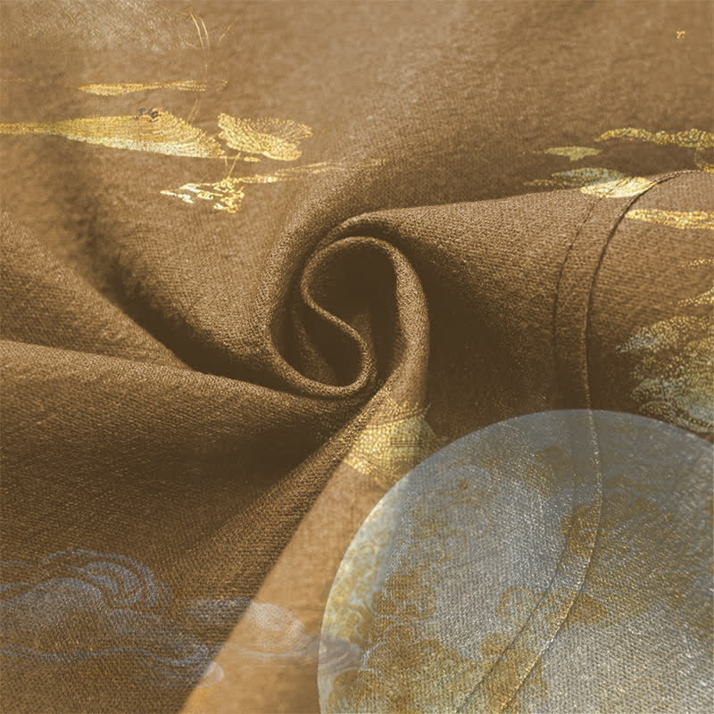 Buddha Stones Kimono aus Baumwolle mit goldenem Mond- und Berglandschaftsmuster, offener Vorderseite, für Herren - image 5
