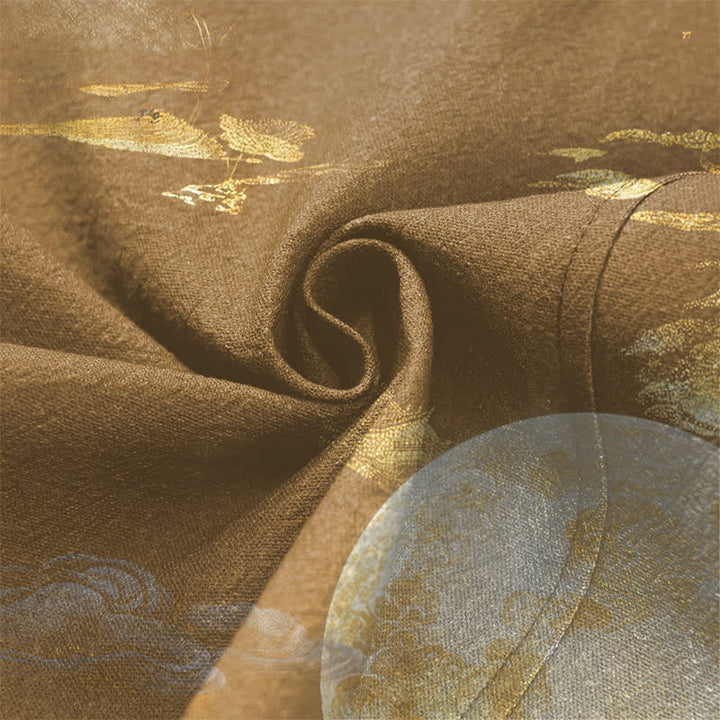 Buddha Stones Kimono aus Baumwolle mit goldenem Mond- und Berglandschaftsmuster, offener Vorderseite, für Herren - image 5