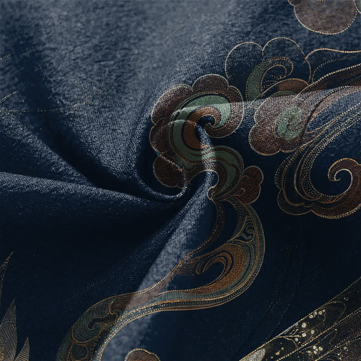 Buddha Stones Kimono aus Baumwolle mit goldenem Kranich- und Wolkenmuster, offener Vorderseite, für Herren - image 5