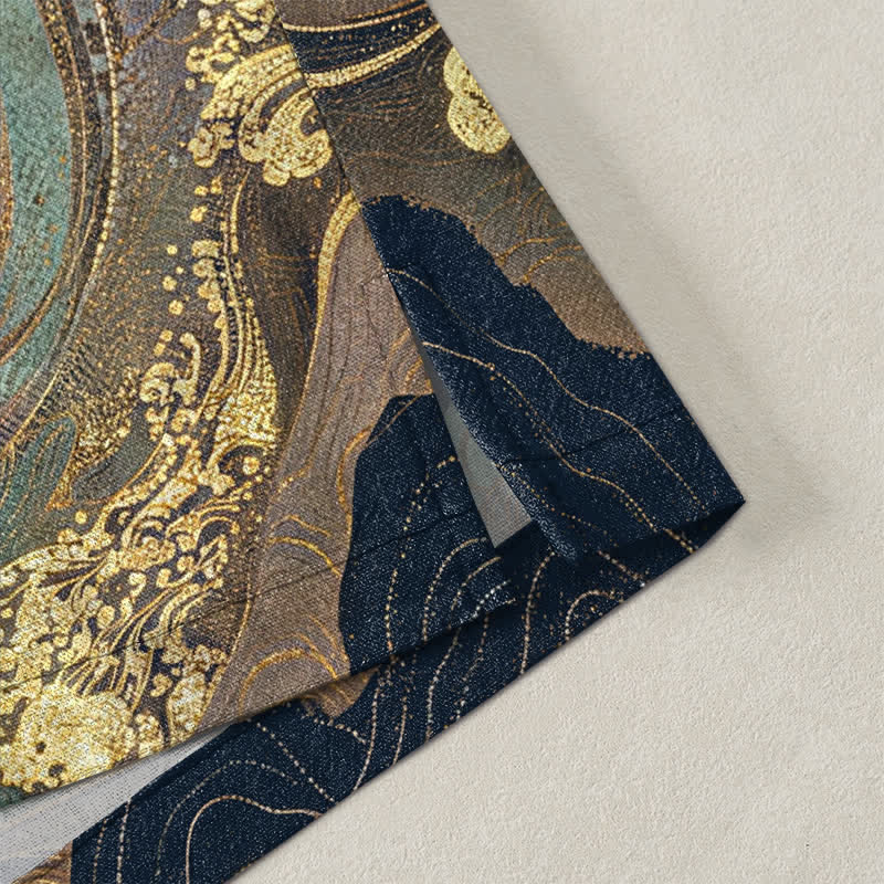 Buddha Stones Kimono aus Baumwolle mit goldenem Kranich- und Wolkenmuster, offener Vorderseite, für Herren - image 4