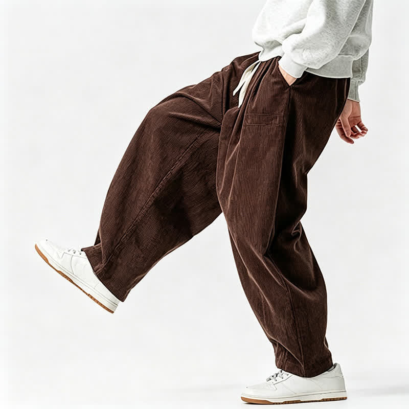 Buddha Stones Lässige Vintage-Herrenhose mit Kordelzug, lange Passform und Tasche – ideal für Herbst und Winter. - image 5
