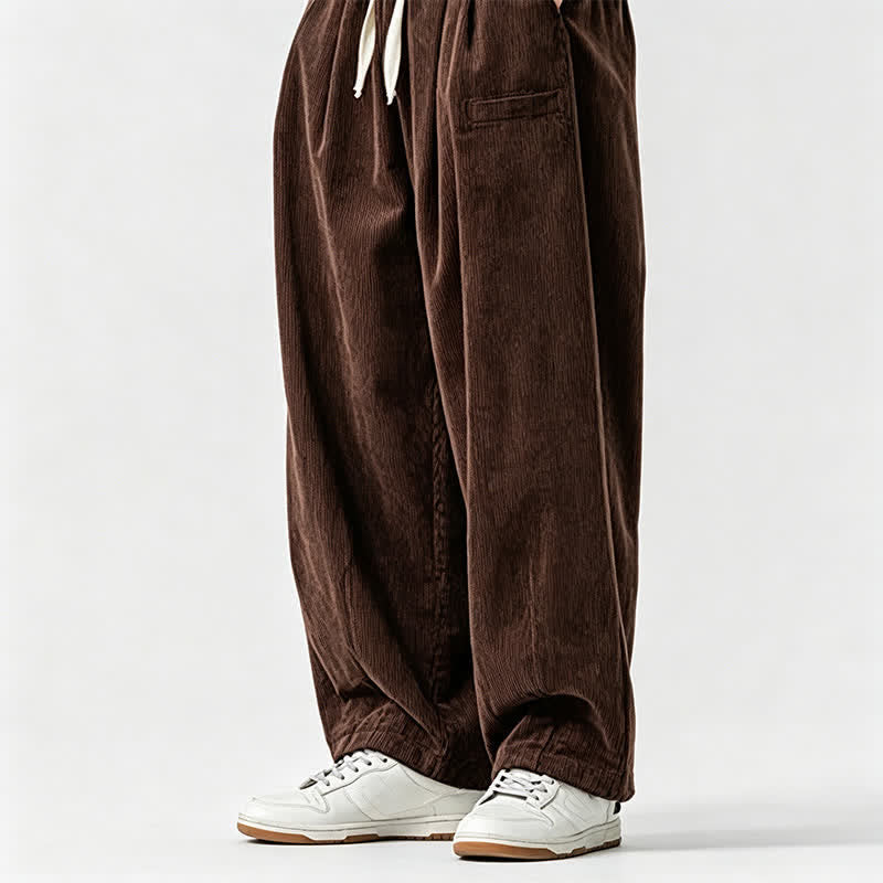Buddha Stones Lässige Vintage-Herrenhose mit Kordelzug, lange Passform und Tasche – ideal für Herbst und Winter. - image 3