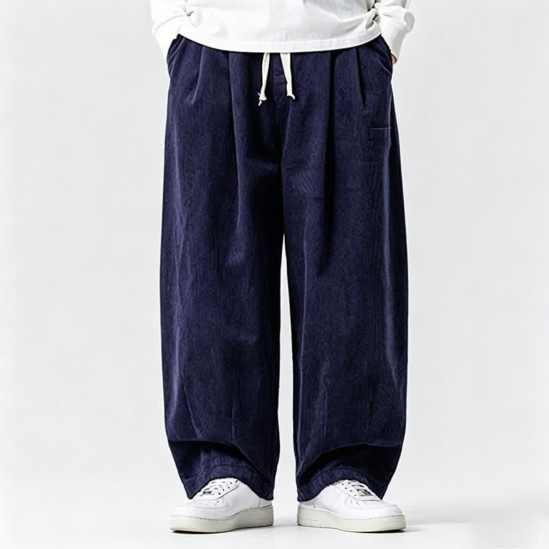Buddha Stones Lässige Vintage-Herrenhose mit Kordelzug, lange Passform und Tasche – ideal für Herbst und Winter. - Mitternachtsblau - US/UK/AU46, EU56 (5XL) - image 7