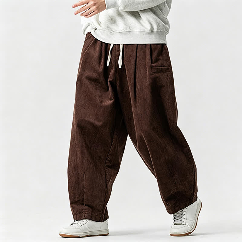 Buddha Stones Lässige Vintage-Herrenhose mit Kordelzug, lange Passform und Tasche – ideal für Herbst und Winter. - Sattelbraun - US/UK/AU46, EU56 (5XL) - image 0