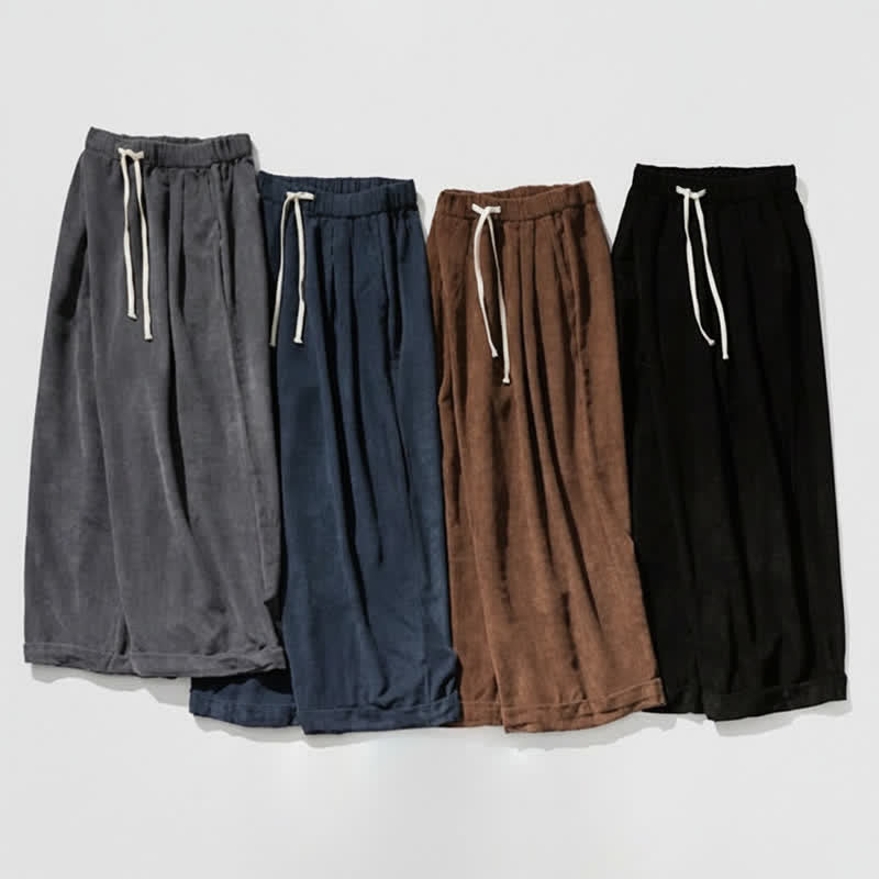 Buddha Stones Lässige Cordhose für Herren, lange Hose mit Kordelzug, weitem Bein und Tasche, ideal für Herbst und Winter. - image 26