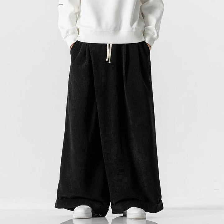 Buddha Stones Lässige Cordhose für Herren, lange Hose mit Kordelzug, weitem Bein und Tasche, ideal für Herbst und Winter. - Schwarz - US/UK/AU46, EU56 (5XL) - image 16