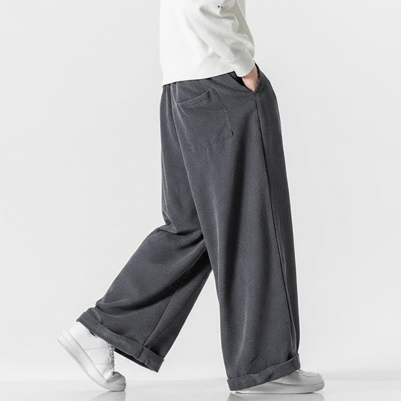 Buddha Stones Lässige Cordhose für Herren, lange Hose mit Kordelzug, weitem Bein und Tasche, ideal für Herbst und Winter. - image 4