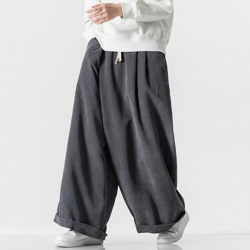 Buddha Stones Lässige Cordhose für Herren, lange Hose mit Kordelzug, weitem Bein und Tasche, ideal für Herbst und Winter. - image 1