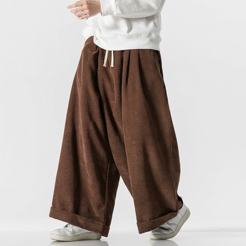 Buddha Stones Lässige Cordhose für Herren, lange Hose mit Kordelzug, weitem Bein und Tasche, ideal für Herbst und Winter. - image 9