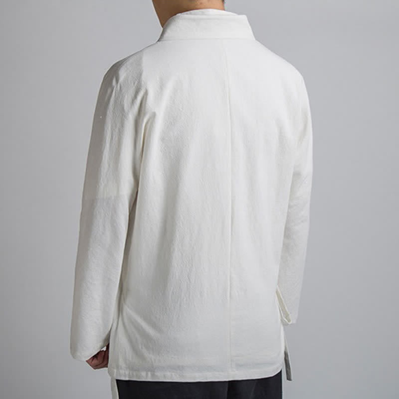 Buddha Stones Minimalistischer Kimono im Tang-Stil für Herren, einfarbig aus Baumwolle, mit Kordelzug und Tasche, ideal für Frühling und Herbst. - image 15