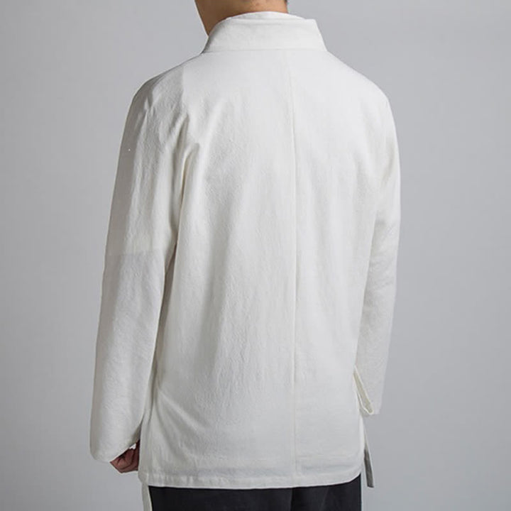 Buddha Stones Minimalistischer Kimono im Tang-Stil für Herren, einfarbig aus Baumwolle, mit Kordelzug und Tasche, ideal für Frühling und Herbst. - image 15