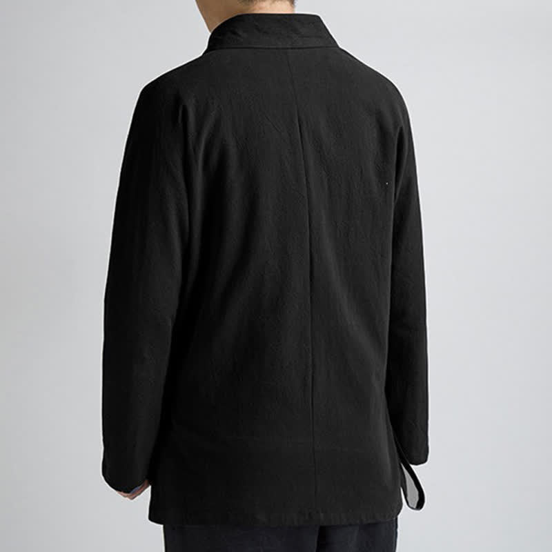 Buddha Stones Minimalistischer Kimono im Tang-Stil für Herren, einfarbig aus Baumwolle, mit Kordelzug und Tasche, ideal für Frühling und Herbst. - image 3
