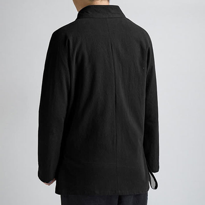 Buddha Stones Minimalistischer Kimono im Tang-Stil für Herren, einfarbig aus Baumwolle, mit Kordelzug und Tasche, ideal für Frühling und Herbst. - image 3
