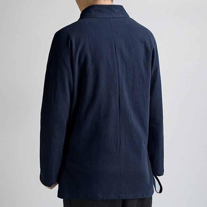Buddha Stones Minimalistischer Kimono im Tang-Stil für Herren, einfarbig aus Baumwolle, mit Kordelzug und Tasche, ideal für Frühling und Herbst. - image 1