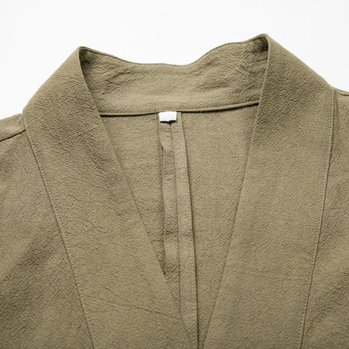 Buddha Stones Minimalistischer Kimono im Tang-Stil für Herren, einfarbig aus Baumwolle, mit Kordelzug und Tasche, ideal für Frühling und Herbst. - image 7