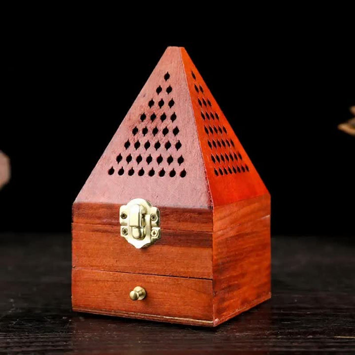 Buddha Stones, quadratische Ritualbox aus Naturholz, Räuchergefäß zur Reinigung - Kleine Löcher, kurze dreieckige Pyramiden - image 9