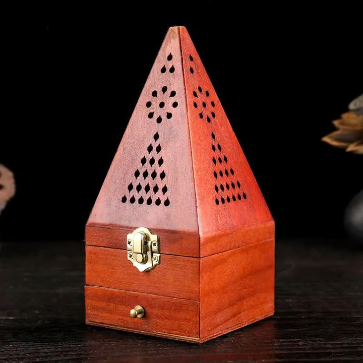 Buddha Stones Quadratische Ritualbox aus Naturholz, Räuchergefäß zur Reinigung - Kleine Löcher, hohe dreieckige Pyramiden - image 7