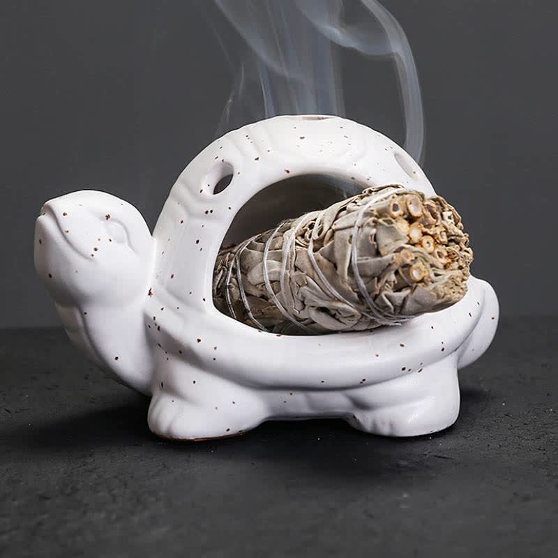 Buddha Stones Keramik-Räuchergefäß „Schildkröte“ - Weiß - image 4