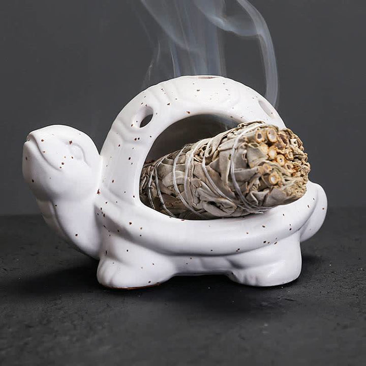 Buddha Stones Keramik-Räuchergefäß „Schildkröte“ - Weiß - image 4
