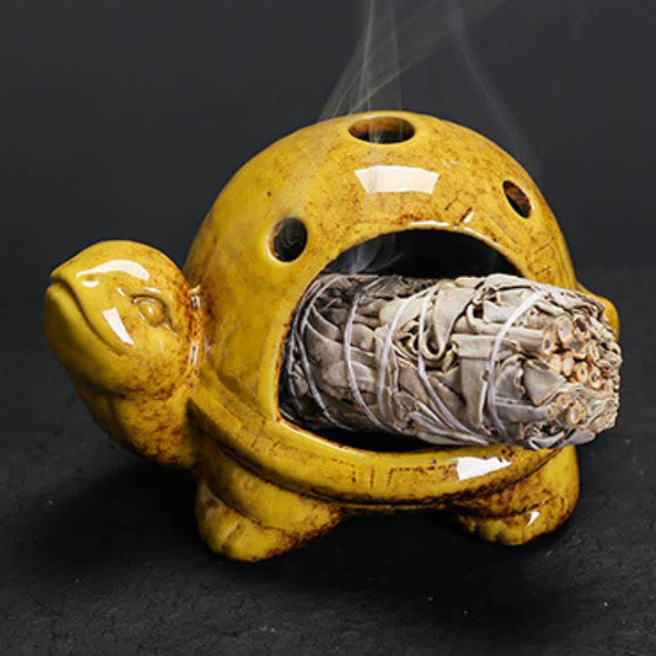 Buddha Stones Keramik-Räuchergefäß „Schildkröte“ - Gelb - image 11