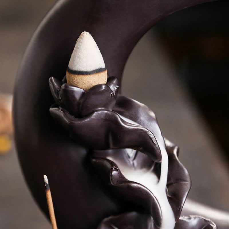 Buddha Stones Räuchergefäß aus violettem Ton, Halbmond-Lotus-Erleuchtung, Rückfluss - image 10