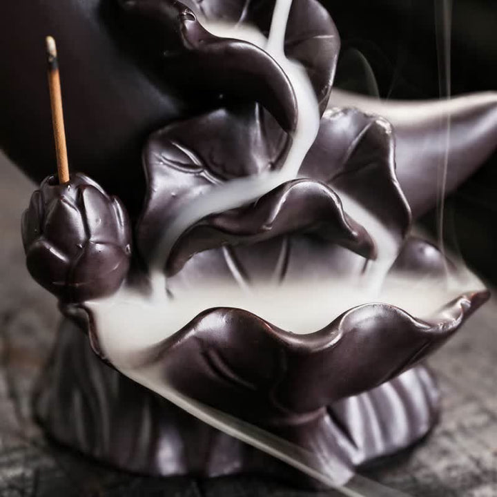 Buddha Stones Räuchergefäß aus violettem Ton, Halbmond-Lotus-Erleuchtung, Rückfluss - image 11