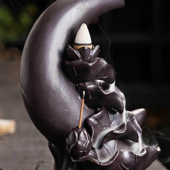 Buddha Stones Räuchergefäß aus violettem Ton, Halbmond-Lotus-Erleuchtung, Rückfluss - image 9