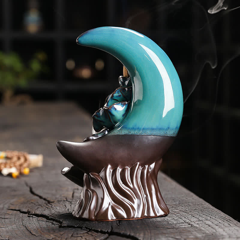 Buddha Stones Räuchergefäß aus violettem Ton, Halbmond-Lotus-Erleuchtung, Rückfluss - image 1