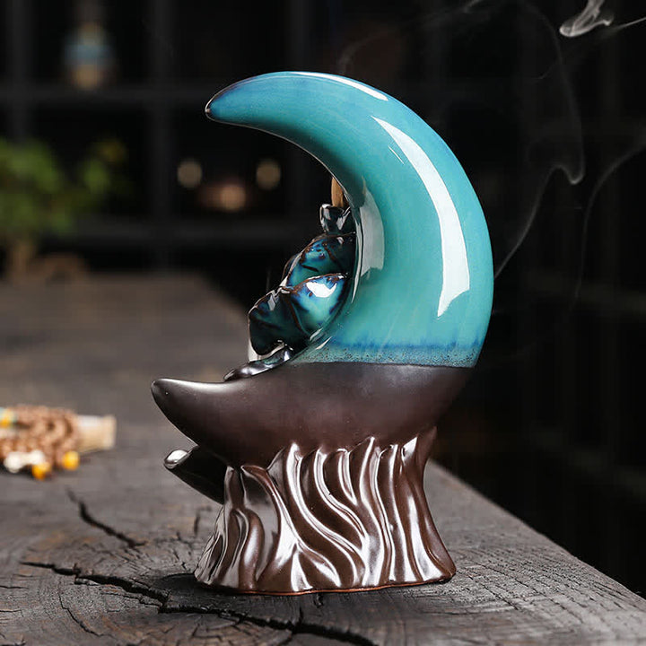 Buddha Stones Räuchergefäß aus violettem Ton, Halbmond-Lotus-Erleuchtung, Rückfluss - image 1